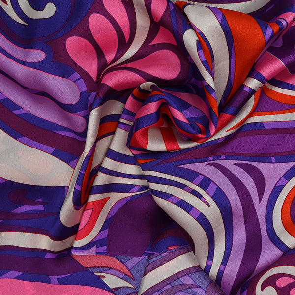Sergé satin de polyester formes en paon violet et corail
