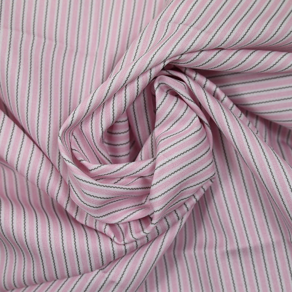 Coton imprimé rayé rose, blanc et gris