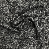 Polyester jacquard elastane black and white iris flowers