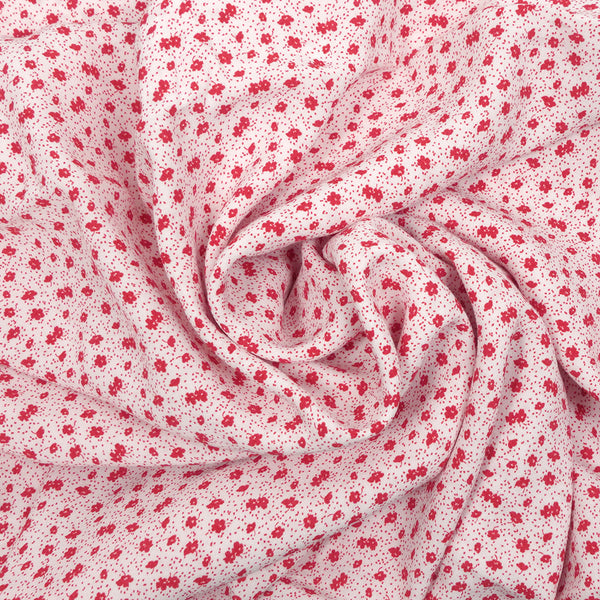 Crêpe viscose imprimé mini fleurs rouges sur fond blanc