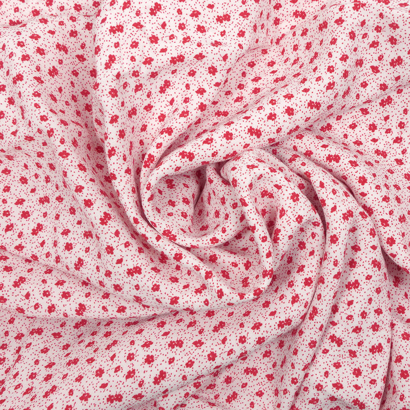Crêpe viscose imprimé mini fleurs rouges sur fond blanc