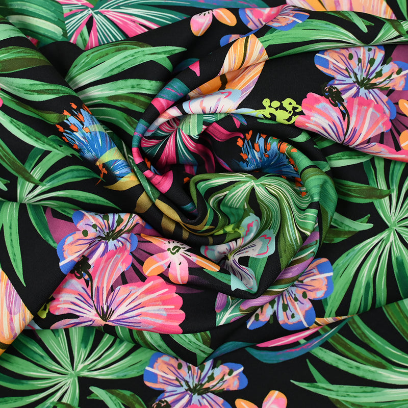 Crêpe lourd imprimé Tropico noir