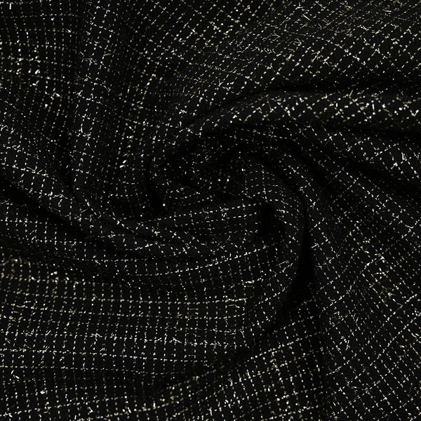 Tweed de laine mélangée carreaux lurex fond noir