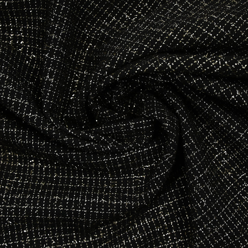 Tweed de laine mélangée carreaux lurex fond noir