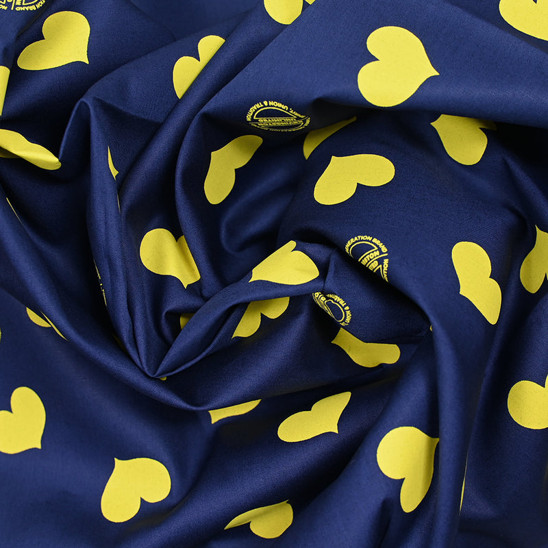 Cotton Printed Heart Yellow Blue Foundation Navy