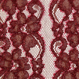 Dentelle polyester Dahlia lurex doré fond bordeaux