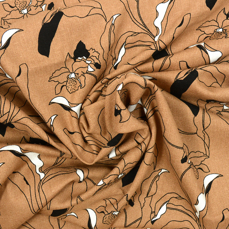 Lin viscose imprimé à cœur ouvert fond marron clair