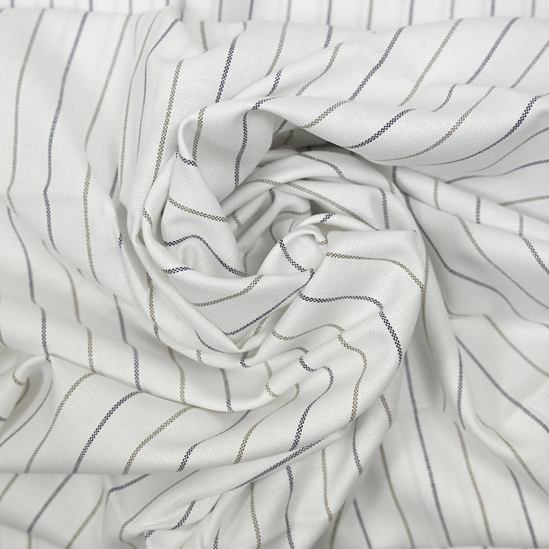 Toile de coton rayé marine et marron fond blanc