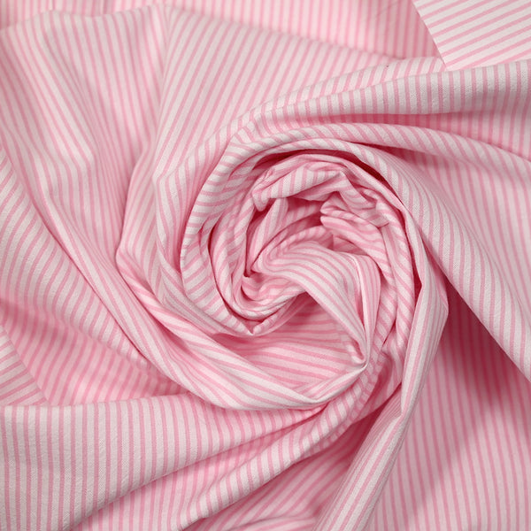Coton tissé teint rayé rose clair et blanc
