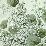 Popeline de coton imprimée fleurs et oiseaux vert fond blanc