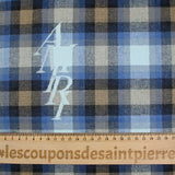 Lainage polycoton brossé et brodé à carreaux bleu et beige