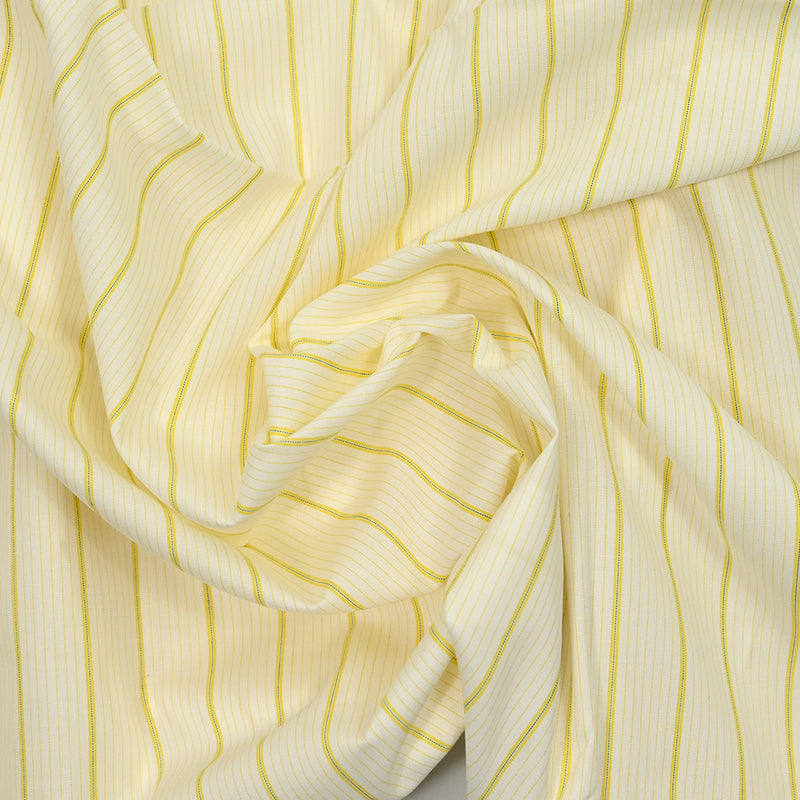 Coton chemise rayé jaune et bleu fond blanc