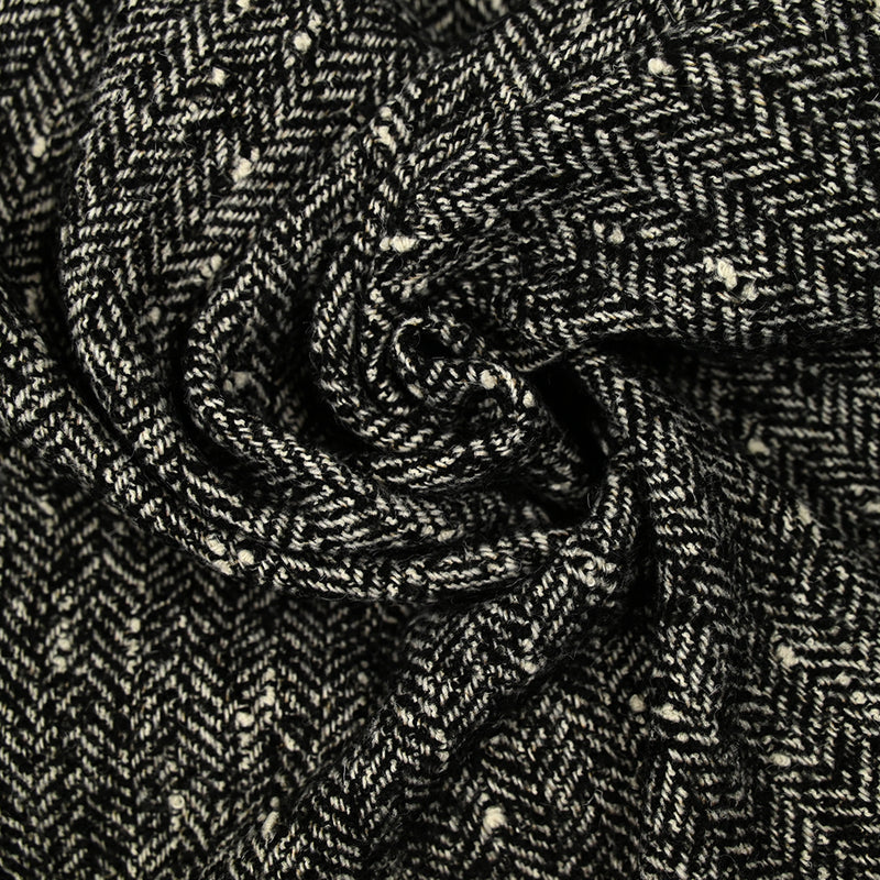 Laine mélangée chevrons noir et écru effet tweed