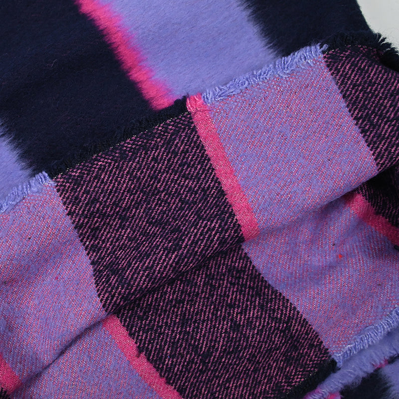 Laine mélangée à poils longs rayures parme, marine et fuchsia