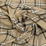 Twill de viscose tissé teint carreaux marine fond beige
