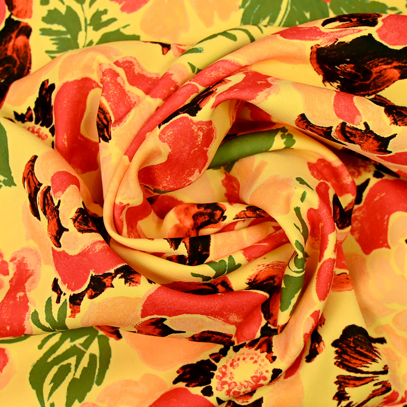 Crêpe lourd imprimé rosalia fond jaune nankin