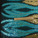 Tulle Sequin Royal feathers gold and turquoise blue