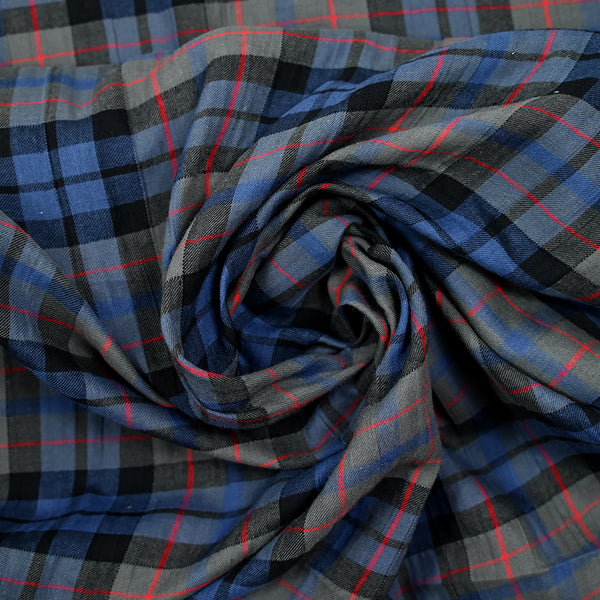 Voile de coton à carreaux bleu, gris et noir