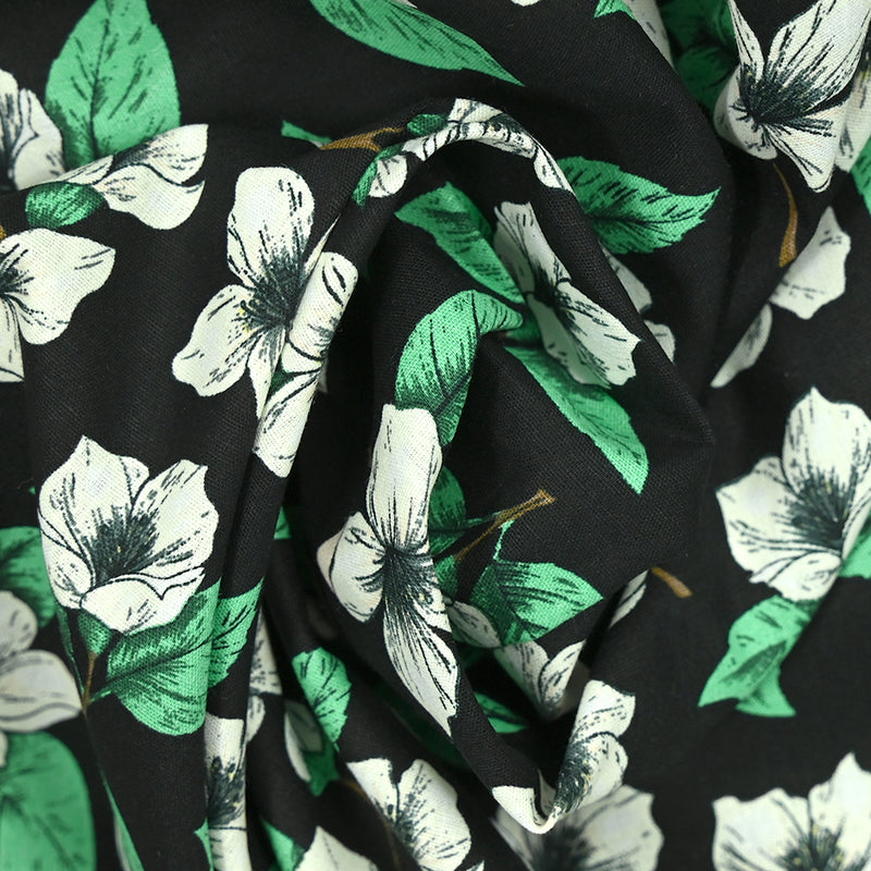 Popeline de coton imprimée pluie de fleurs fond noir