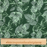 Popeline de coton imprimée feuilles d'automne fond vert