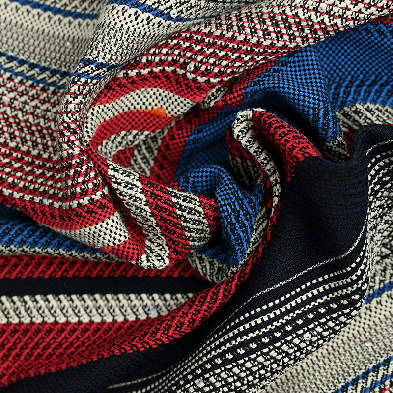 Tweed fantaisie en coton rouge et bleu