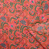 Indian Cotton Print Indore Green And Rose Corail Background