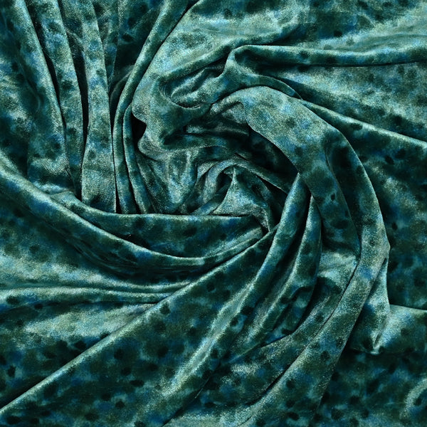 Velours maille polyester tacheté vert et turquoise