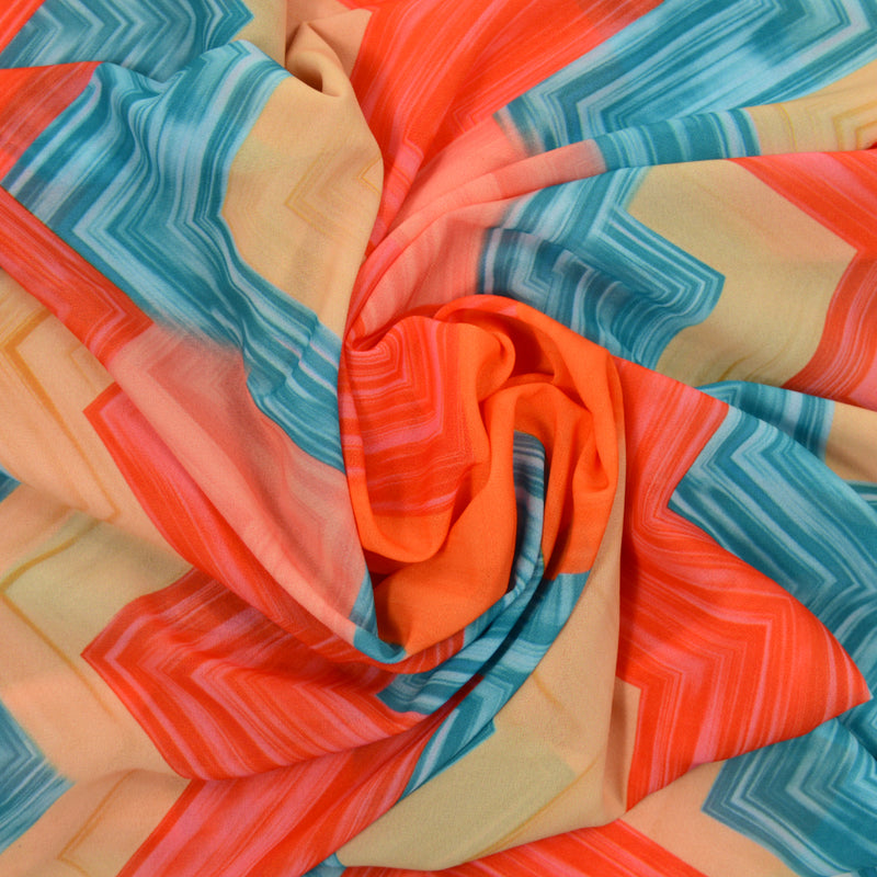 Crêpe georgette polyester imprimé des zigzags multicolore