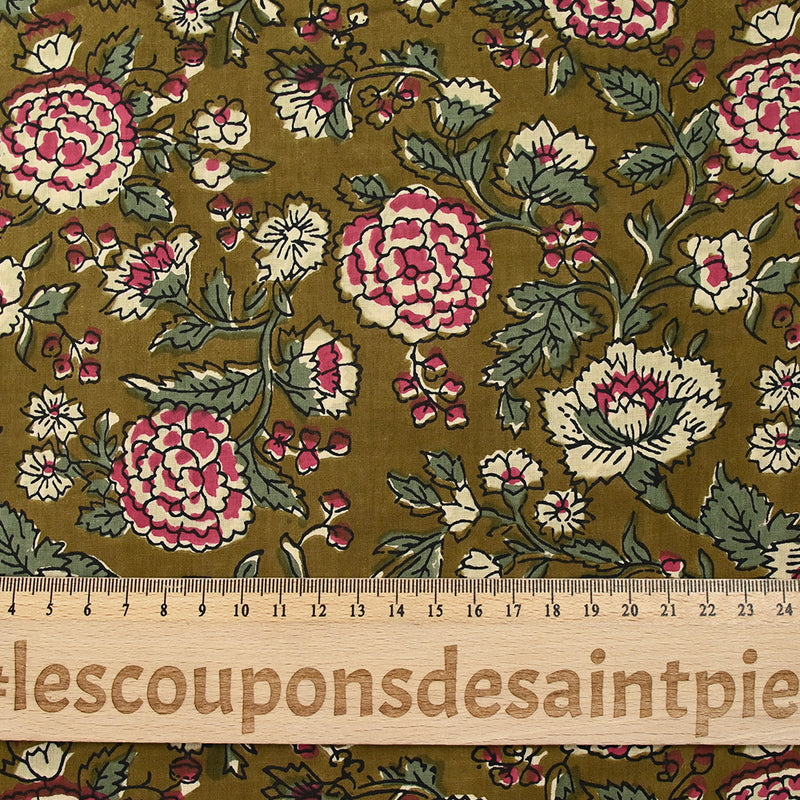 Beige de Kolkata Beige y Borgoña de algodón indio