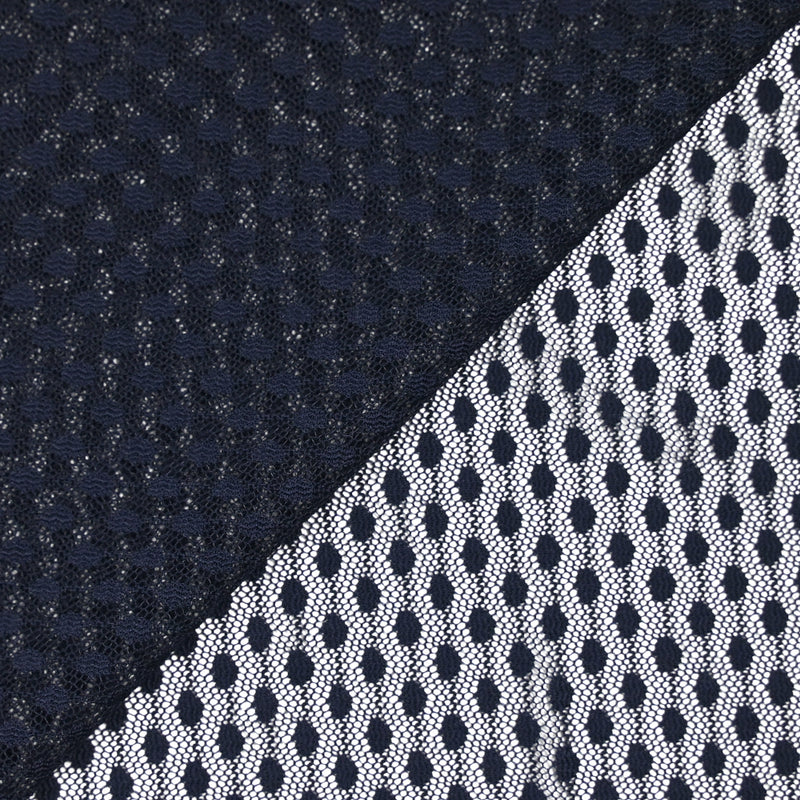 Maille ajourée fine à pois bleu marine