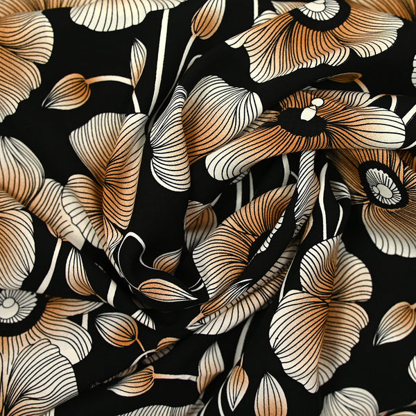 Viscose imprimée fleurs nervurés fond noir