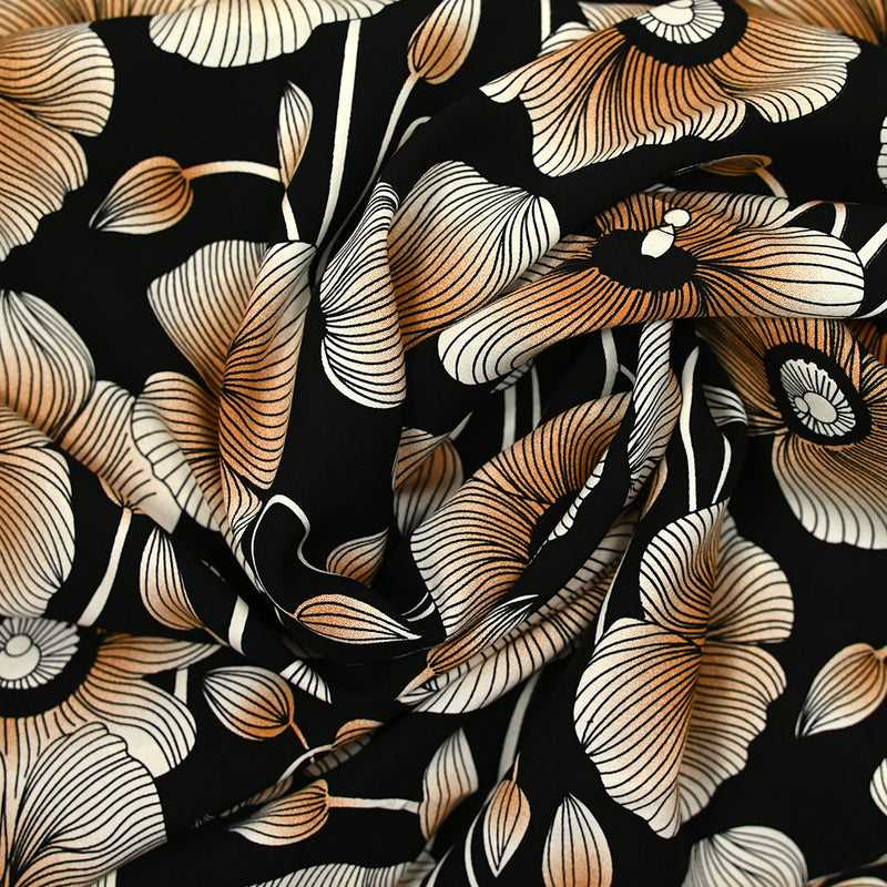 Viscose imprimée fleurs nervurés fond noir
