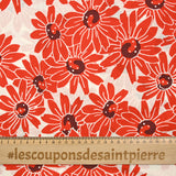 Coton fin imprimé fleurs Mila rouge corail fond blanc