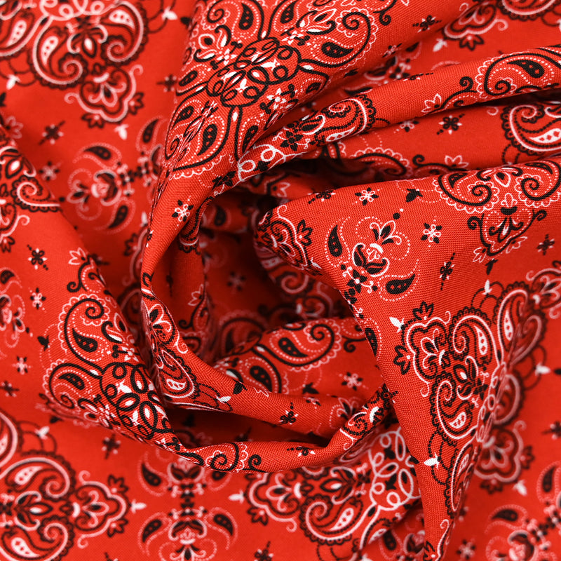 Tissu carnaval polyester ornement cachemire fond rouge