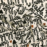 Toile de coton chevron imprimé hello fond banc cassé