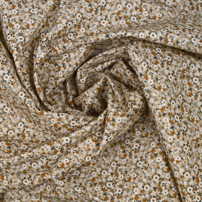 Coton imprimé s'épanouir beige, marron et blanc