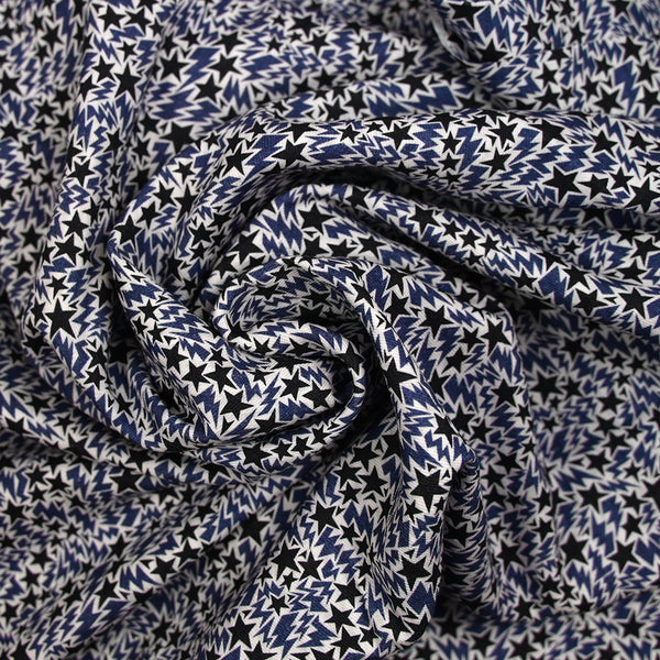 Toile de coton imprimée Stars marine et noir fond blanc