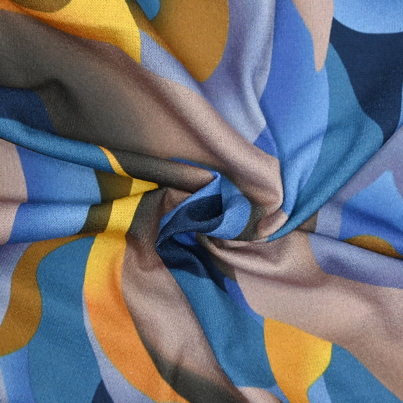 Maille polyester imprimée Saturne bleu