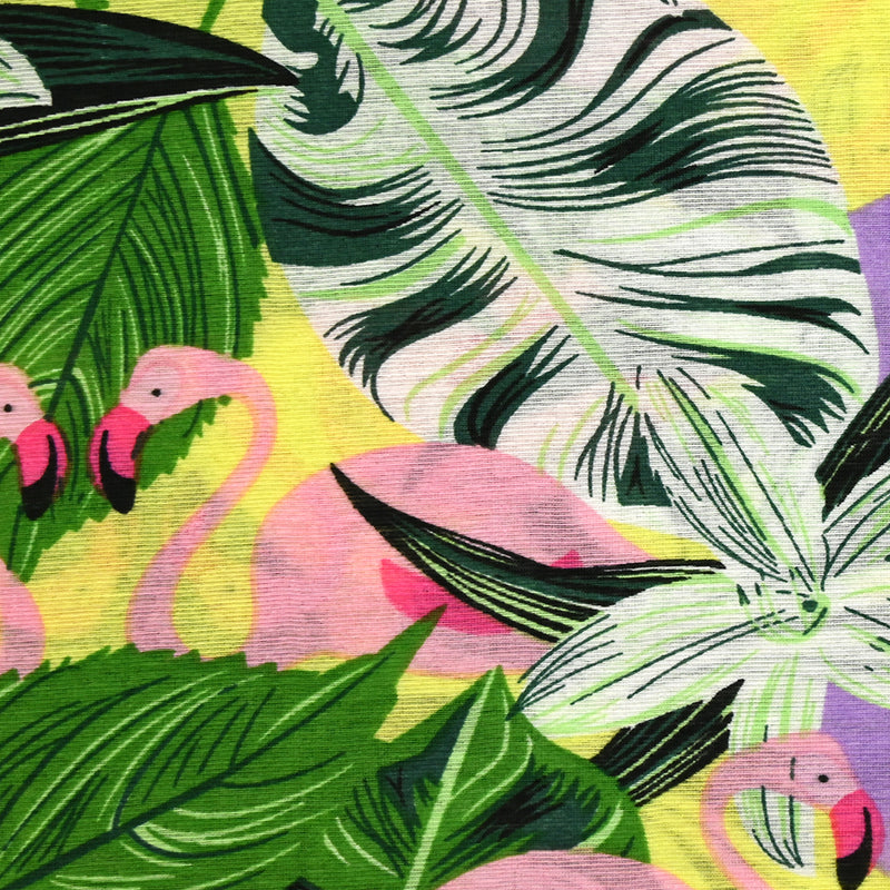 Light flamingo printed viscose in the yellow background jungle