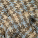 Laine mélangée pied-de-poule bouclé beige, marron et bleu ciel
