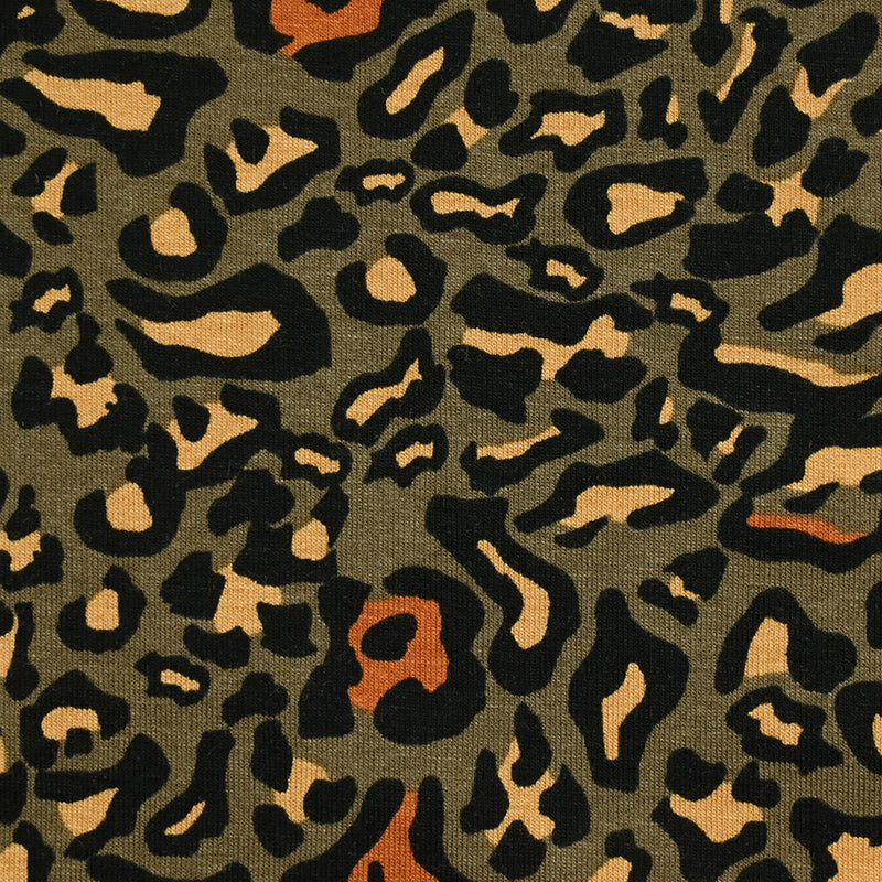 Viscose jersey printed leopard ocher khaki background