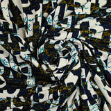 Jersey polyester imprimé lettrages marine et écru