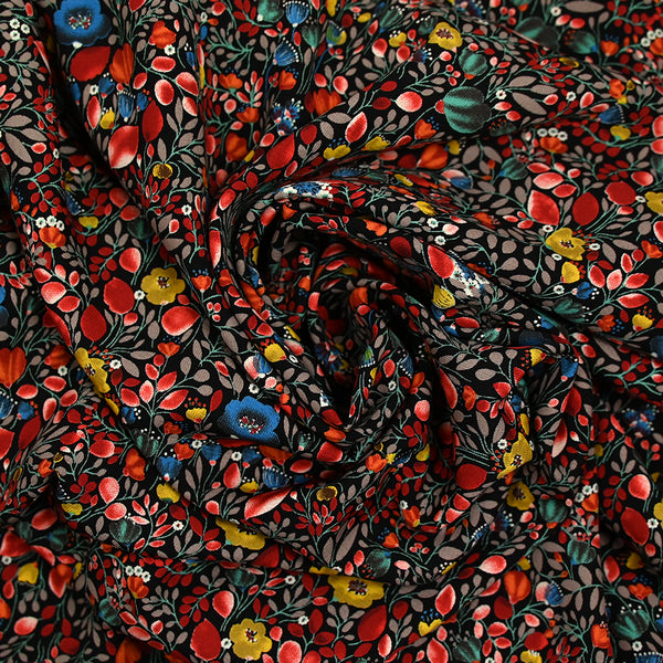 Polyester imprimé ballon floral rouge fond noir