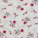 Printed viscose pink flowers white background