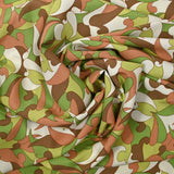 Printed viscose green whale and brown white background