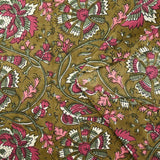 Indian cotton print haora pink and green khaki background