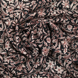 Twill de viscose imprimé floral baroque marron fond noir