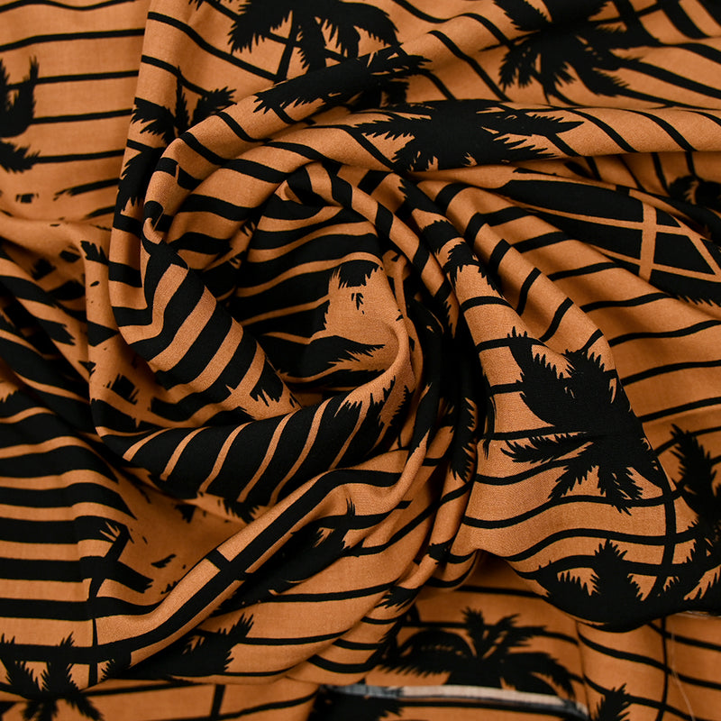 Print viscose palm trees and brown and black stripes