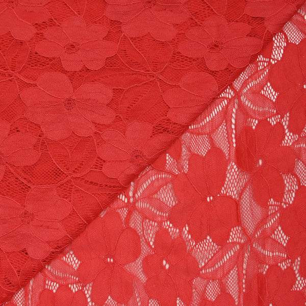 Dentelle polyester Floraison fond corail