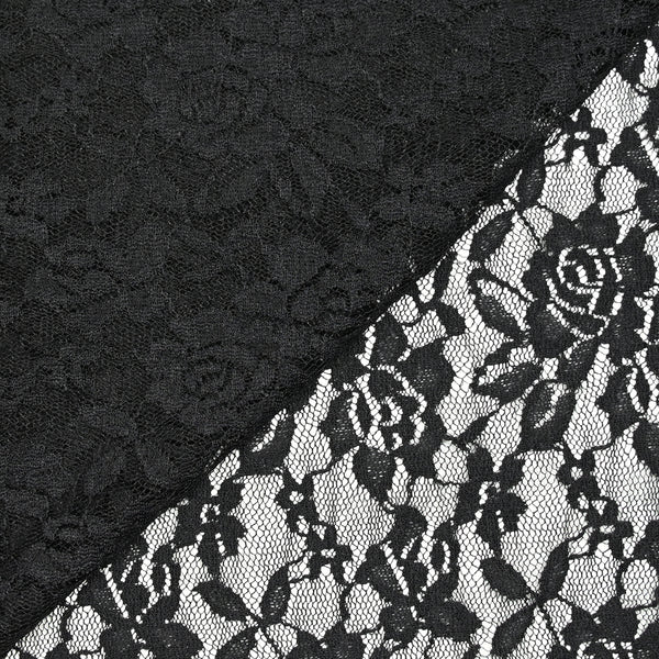 Dentelle polyester Roseraie fond noir